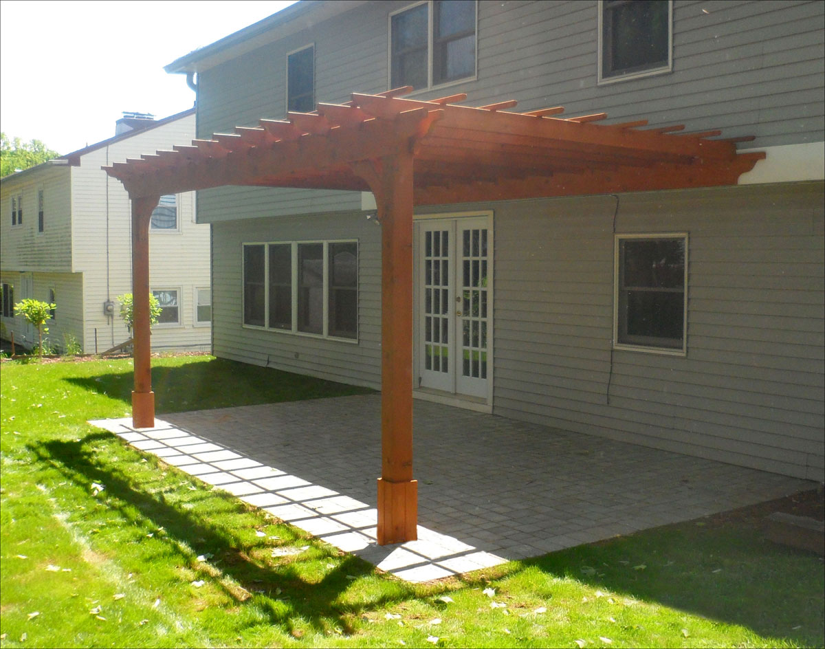 Customer's Photo - 10' X 16' Cedar 2-Beam Wall Mounted Pergola 14 X 16 Cedar 2-Beam Wall Mounted Pergola shown with custom 2