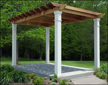 10 x 16 Oasis Free Standing Pergola shown with Powder Coated Steel Privacy Panels with floral design