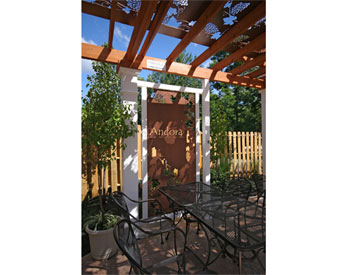 Custom Bi-Level 10 x 30 Cedar Oasis Pergola with Grapevine Top Shade Panels,Two Custom Grapevine Privacy Panels, and Cedar Stain/Sealer .