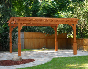 12 x 14 Red Cedar Arched Pergola shown with No Floor and Cedar Stain/Sealer