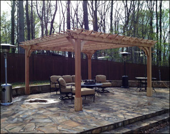 14 x 14 Cedar 2-Beam Pergola shown with optional 12” o.c. top runners