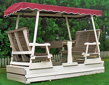 Poly Glider shown with Weatherwood Accents, White Frame, and Burgundy Canopy