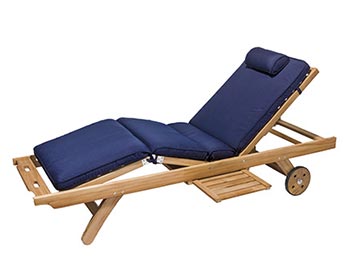 Sunbrella Cushion shown in Navy color on a Teak Reclining Sunbed