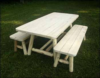 6 White Cedar Unstained Cabin Table w/ Detached Benches