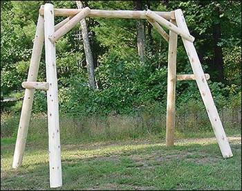 White Cedar Unstained Love Seat Swing w/ A-Frame Swing Stand