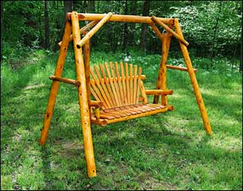 White Cedar Stained Love Seat Swing w/ A-Frame Swing Stand