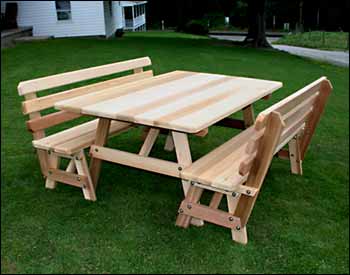 42" Wide Red Cedar Traditional Picnic Table w/Backed Benches