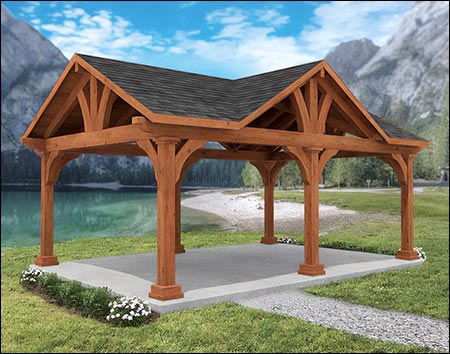 12' X 24' Douglas Fir Grand Bay Ramada shown with Cedar Stain/Sealer and Rustic Slate Asphalt Shingles.