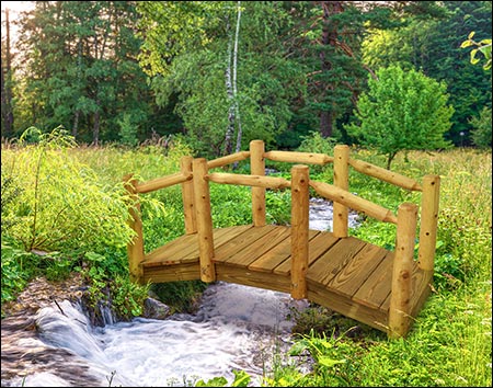 Treated Pine Log Rail Bridge w/White Cedar Posts & Railing