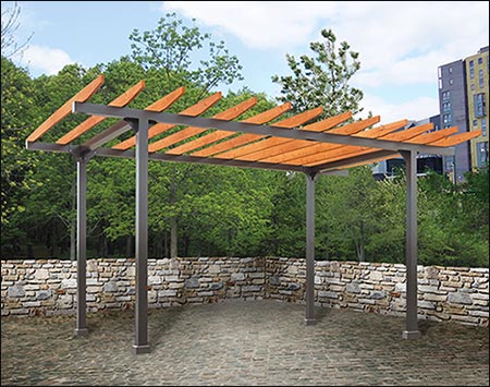 8' x 12' Aluminum w/Wood Vintage Classic Pergola shown with Statuary Bronze Powder Coating and optional Red Cedar Runners w/ Rustic Cedar Stain.