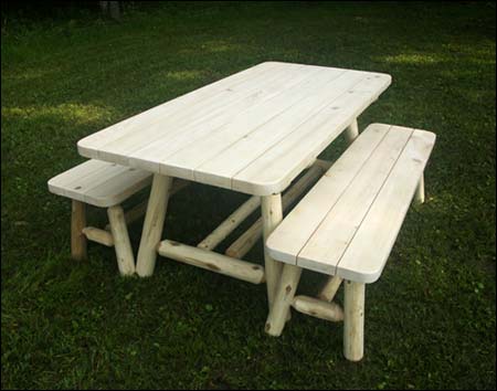 6 White Cedar Unstained Cabin Table w/ Detached Benches