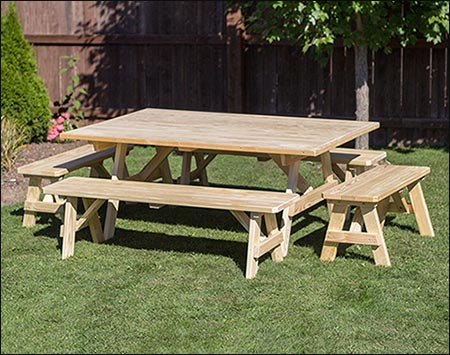 Treated Pine Wide Picnic Table w/Traditional Benches