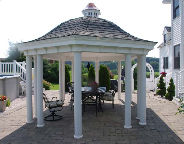 Vinyl Belle Roof Elongated Hexagon Gazebos