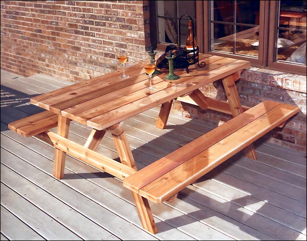 Red Cedar Picnic Table w/Attached Benches