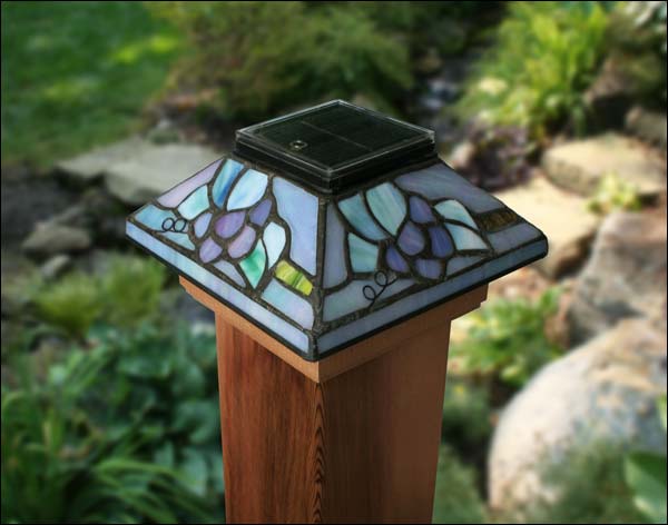 Tiffany Style Grape Post Cap w/Solar Light
