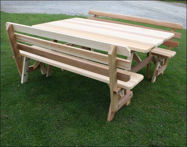 42" Wide Red Cedar Traditional Picnic Table w/Backed Benches